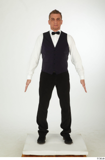  Steve Q black oxford shoes black trousers bow tie dressed purple vest smoking trousers standing white shirt whole body 0001.jpg